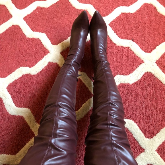 burgundy leather over the knee boots